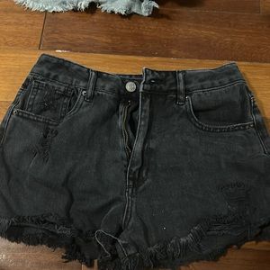 black ripped mid rise jean shorts